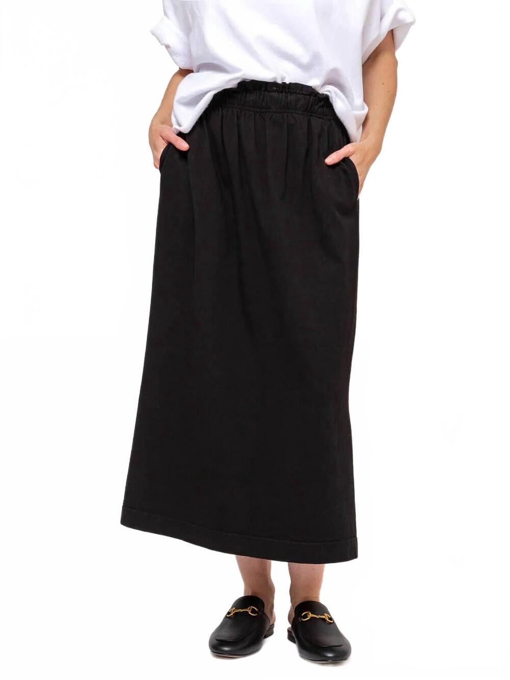 NEW MANTRA manny slit midi skirt in black